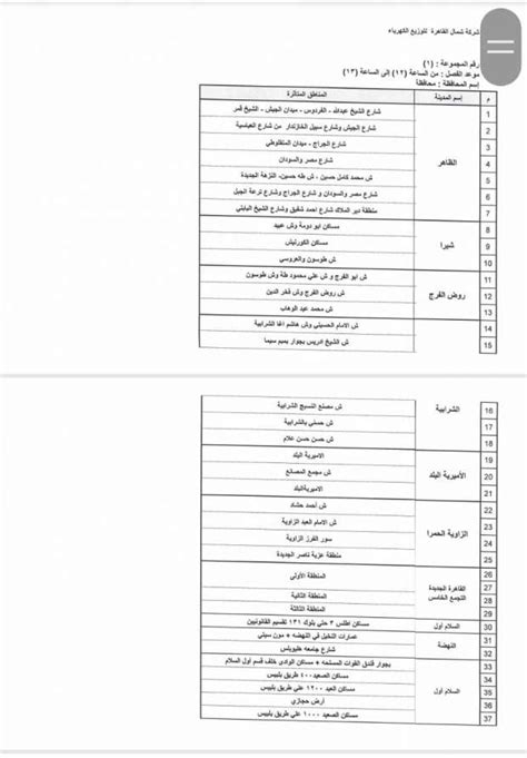 مواعيد قطع الكهرباء في القاهرة